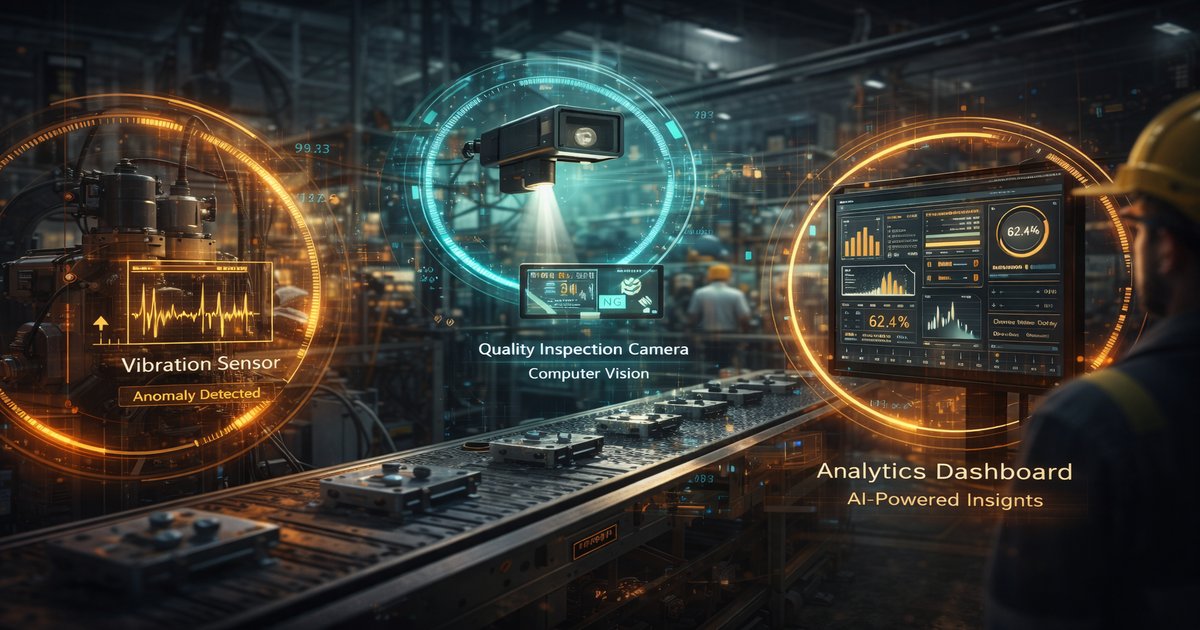 Tiga titik implementasi AI di lantai produksi manufaktur Indonesia — anomaly detection, computer vision, dan AI analytics
