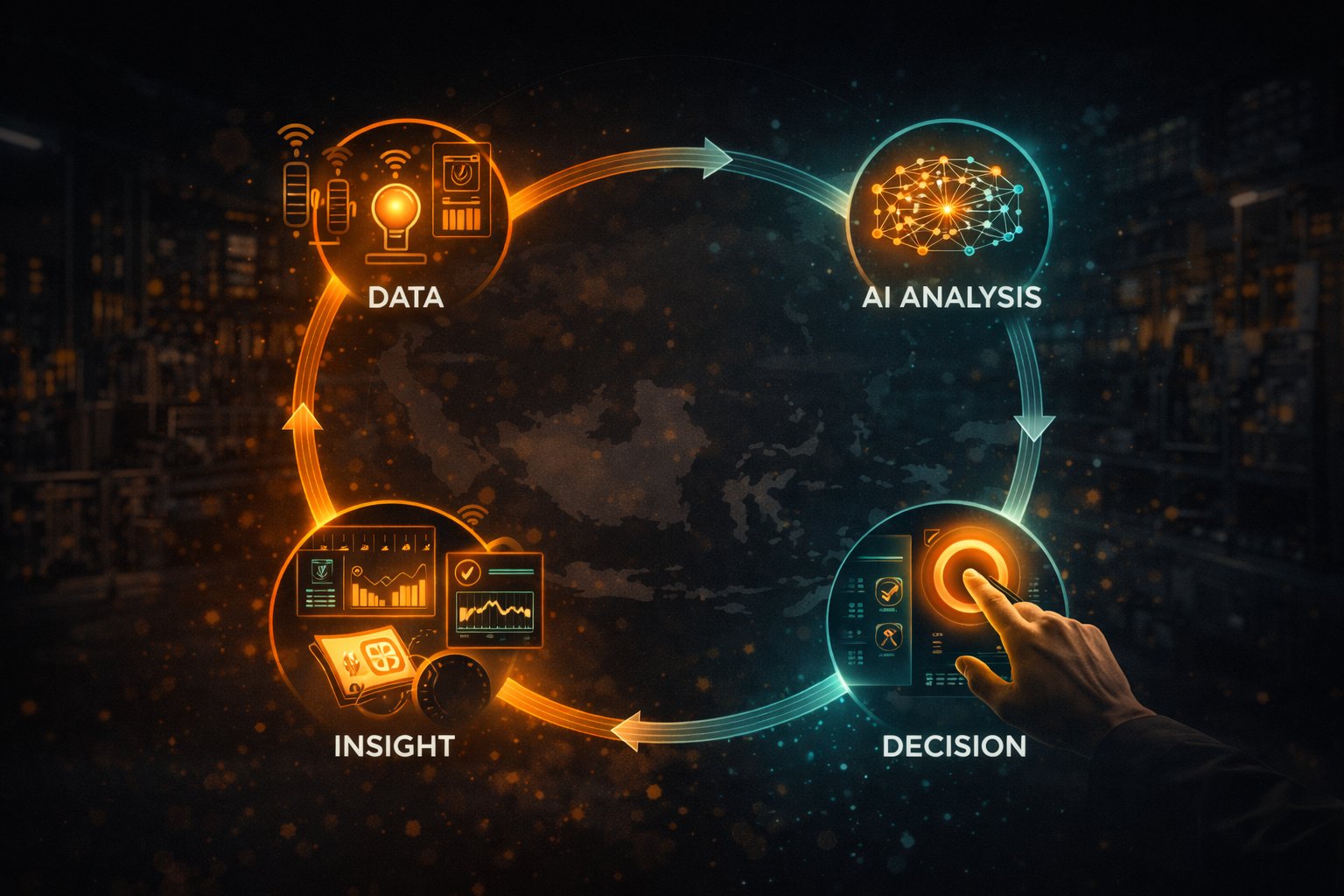 Loop dari data ke AI ke keputusan ke hasil di operasional industri nyata