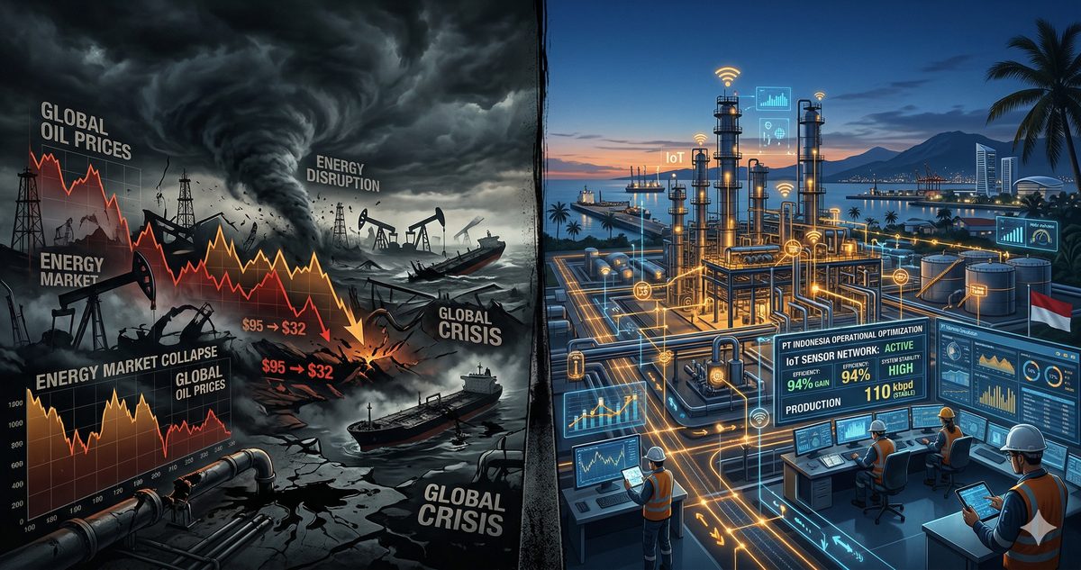 Peta geopolitik Timur Tengah dengan overlay data industri Indonesia yang terhubung secara digital