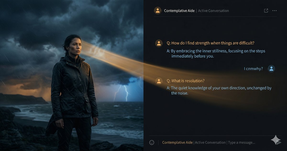 Ilustrasi editorial seseorang yang menemukan kejernihan dan peluang di tengah tekanan — dengan bantuan AI sebagai partner berpikir